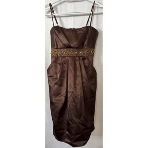 Speechless Satin Feel Chocolate Brown Formal Dress Prom Cocktail Beaded Empire M